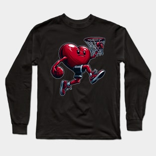 Valentine's Day Heart Slam Dunk Basketball Long Sleeve T-Shirt